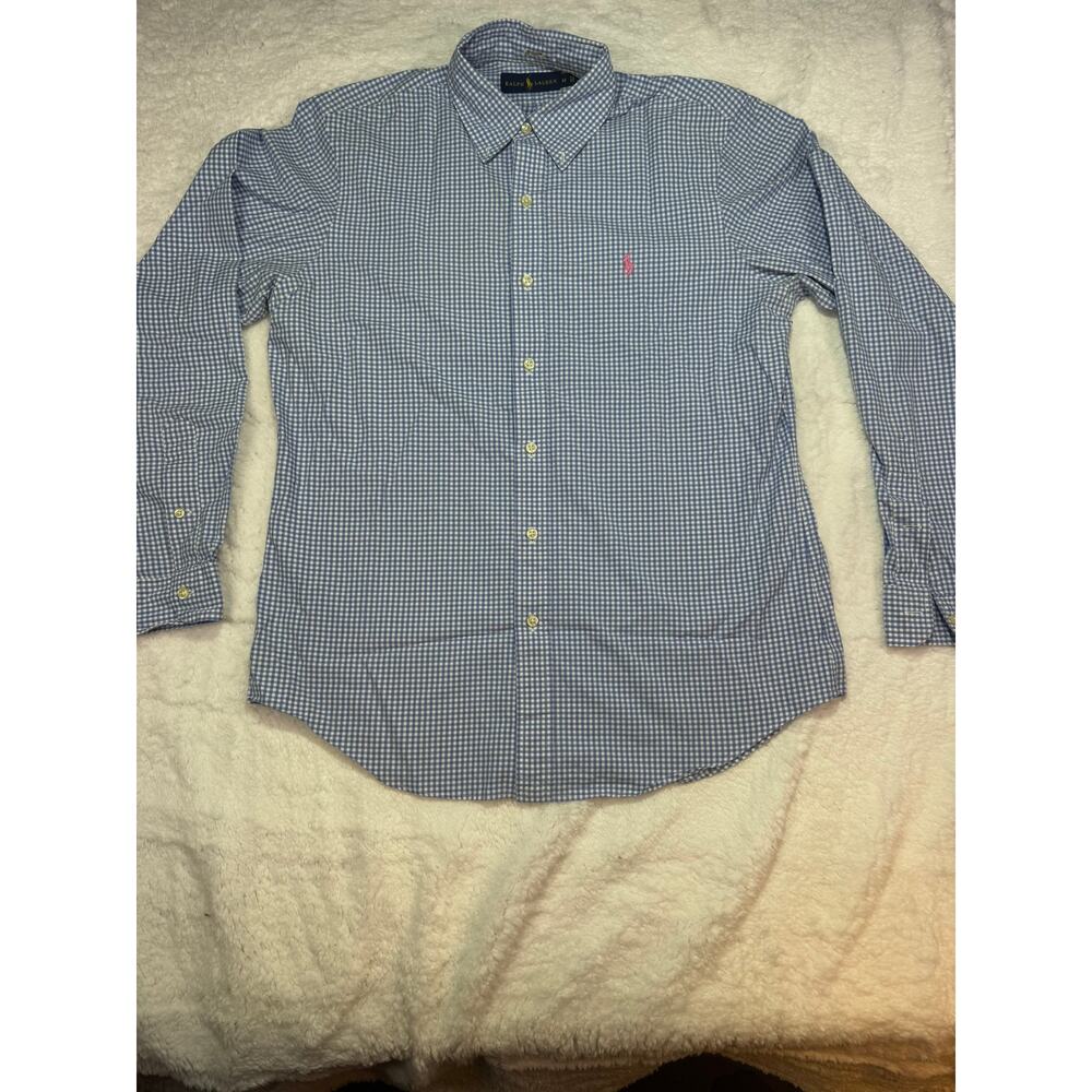 Ralph Lauren Classic Fit Gingham Button-Down Shirt Men’s M Blue Pink Pony